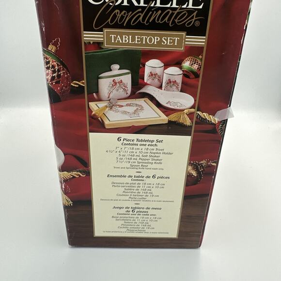 VTG Corelle Holiday Tabletop Set Christmas Spoon Rest Napkin Holder Salt Pepper - Picture 2 of 5